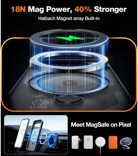 TORRAS Ostand Spin Google Pixel 9 / 9 Pro Hoesje 360° MagSafe Stand Zwart afbeelding 7