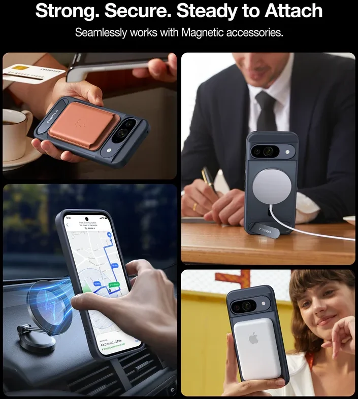 TORRAS Pstand Google Pixel 9 / 9 Pro Hoesje MagSafe met Kickstand Zwart afbeelding 2