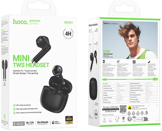 Hoco Draadloze Oortjes Bluetooth Half In-Ear Met Microfoon Zwart afbeelding 8