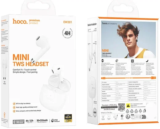 Hoco Draadloze Oortjes Bluetooth Half In-Ear Met Microfoon Wit afbeelding 8