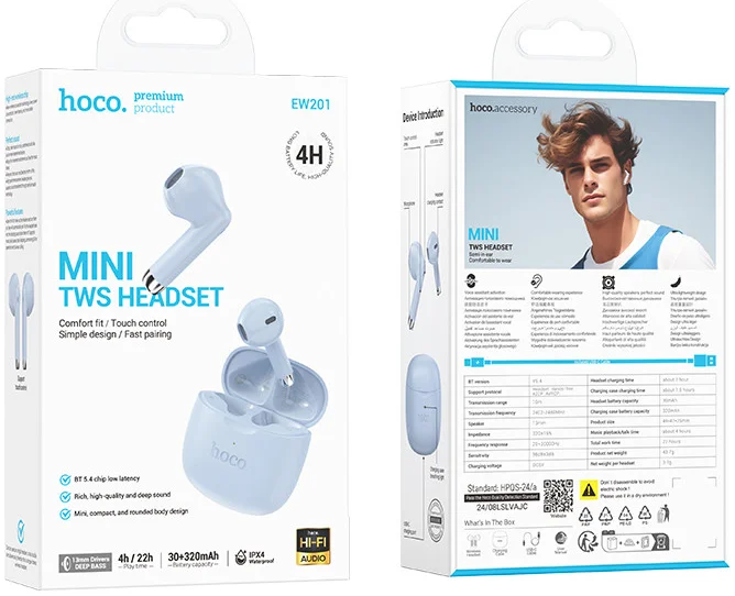 Hoco EW201 Draadloze Bluetooth Half In-Ear Oordoppen Blauw afbeelding 7