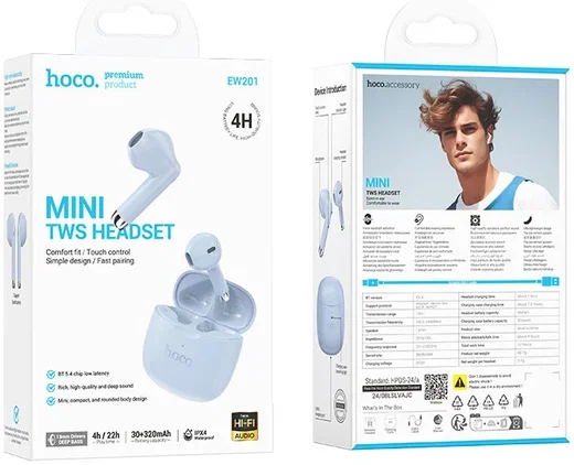 Hoco EW201 Draadloze Bluetooth Half In-Ear Oordoppen Blauw afbeelding 7