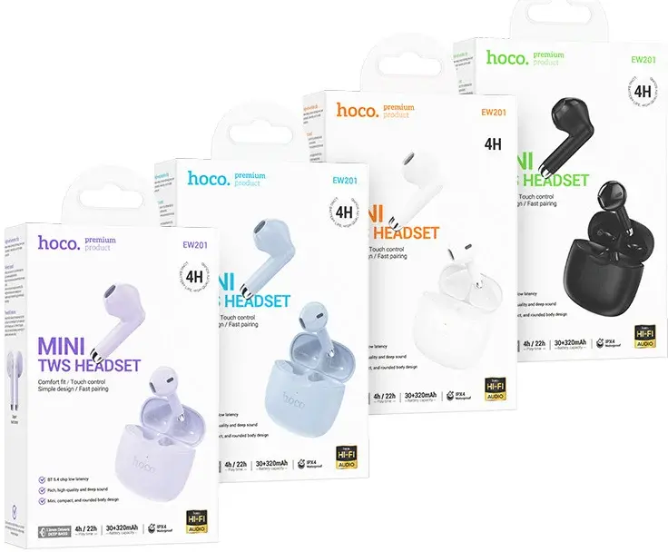 Hoco EW201 Draadloze Bluetooth Half In-Ear Oordoppen Paars afbeelding 9
