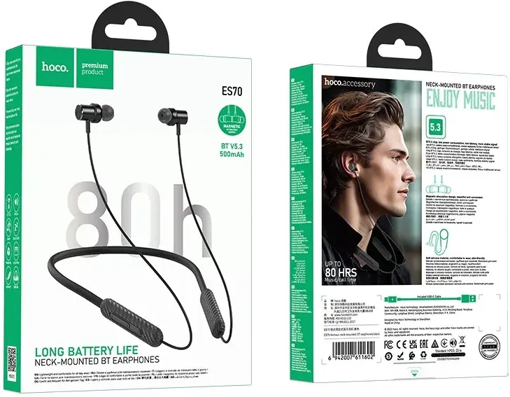 Hoco Bluetooth In-Ear Oordopjes met Nekband Zwart afbeelding 4