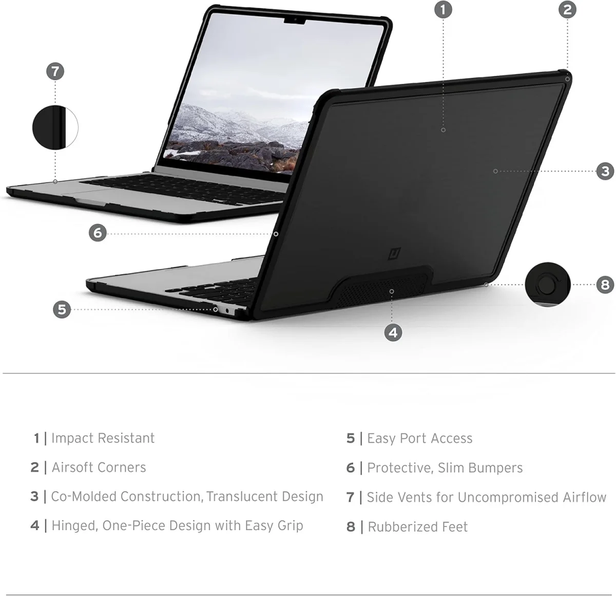 UAG [U] Lucent MacBook Air 13 Inch M3/M2 2024/2022 Hoes - A3113 / A2681 - Zwart afbeelding 4