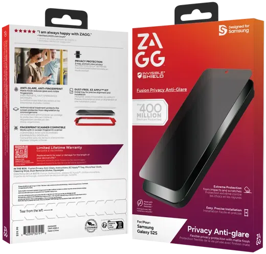 InvisibleShield Fusion Privacy Samsung Galaxy S25 Screen Protector afbeelding 5