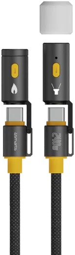4smarts USB-C naar USB-C 240W 3-in-1 Kabel met Lamp en Aansteker 1.5M Zwart afbeelding 1