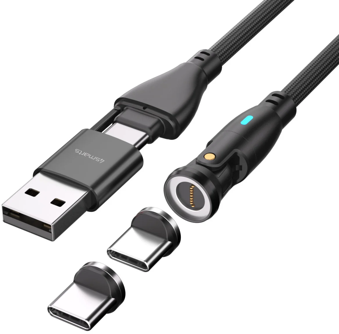 4smarts USB-C/USB-A naar USB-C 100W Magnetische Oplaad Kabel PD 1.8 Meter Zwart afbeelding 2