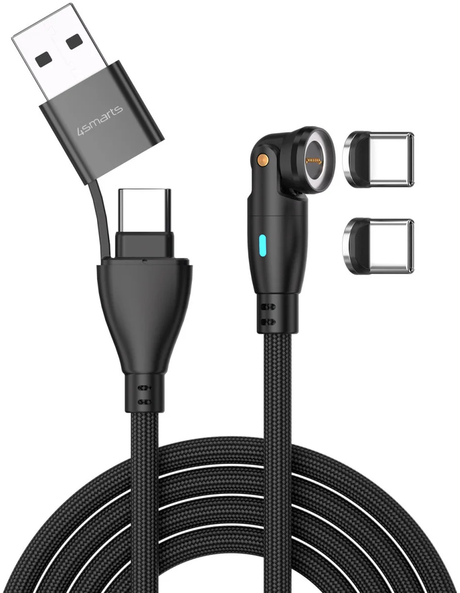4smarts USB-C/USB-A naar USB-C 100W Magnetische Oplaad Kabel PD 1.8 Meter Zwart afbeelding 1