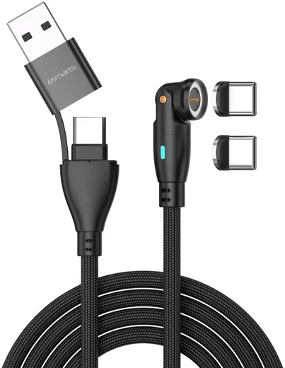 4smarts USB-C/USB-A naar USB-C 100W Magnetische Oplaad Kabel PD 1.8 Meter Zwart afbeelding 1
