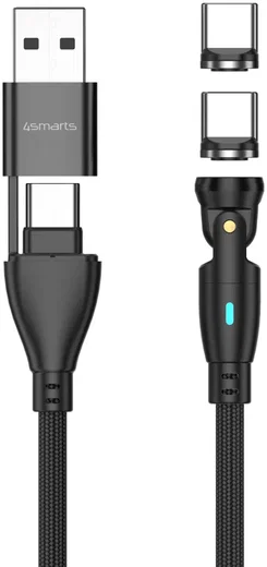 4smarts USB-C/USB-A naar USB-C 100W Magnetische Oplaad Kabel PD 1.8 Meter Zwart afbeelding 3