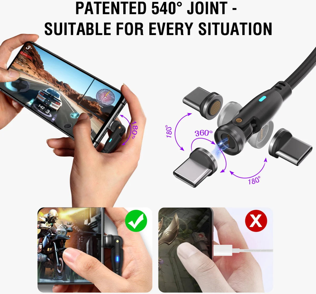 4smarts USB-C/USB-A naar USB-C 100W Magnetische Oplaad Kabel PD 1.8 Meter Zwart afbeelding 5