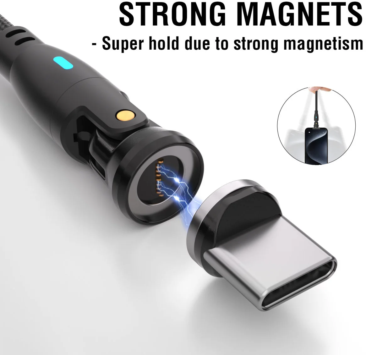 4smarts USB-C/USB-A naar USB-C 100W Magnetische Oplaad Kabel PD 1.8 Meter Zwart afbeelding 6