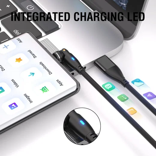4smarts USB-C/USB-A naar USB-C 100W Magnetische Oplaad Kabel PD 1.8 Meter Zwart afbeelding 7
