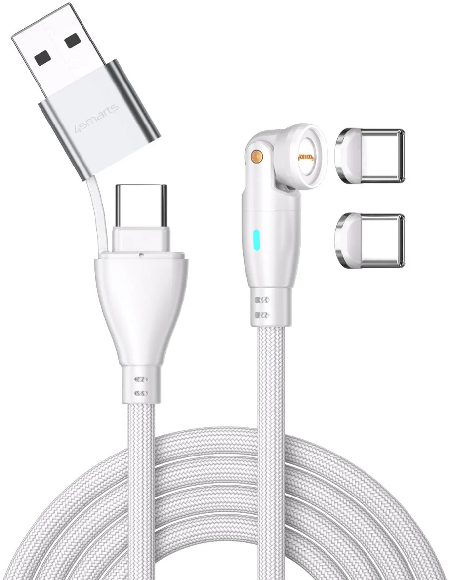4smarts USB-C/USB-A naar USB-C 100W Magnetische Oplaad Kabel PD 1.8 Meter Wit afbeelding 1
