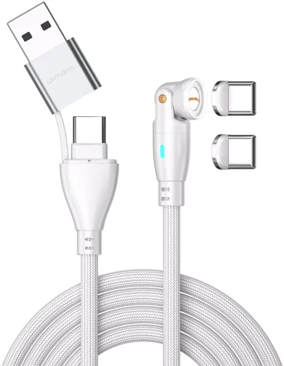 4smarts USB-C/USB-A naar USB-C 100W Magnetische Oplaad Kabel PD 1.8 Meter Wit afbeelding 1