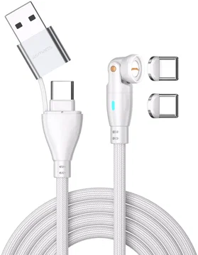 4smarts USB-C/USB-A naar USB-C 100W Magnetische Oplaad Kabel PD 1.8 Meter Wit