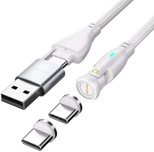 4smarts USB-C/USB-A naar USB-C 100W Magnetische Oplaad Kabel PD 1.8 Meter Wit afbeelding 2
