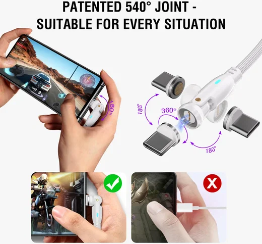 4smarts USB-C/USB-A naar USB-C 100W Magnetische Oplaad Kabel PD 1.8 Meter Wit afbeelding 3