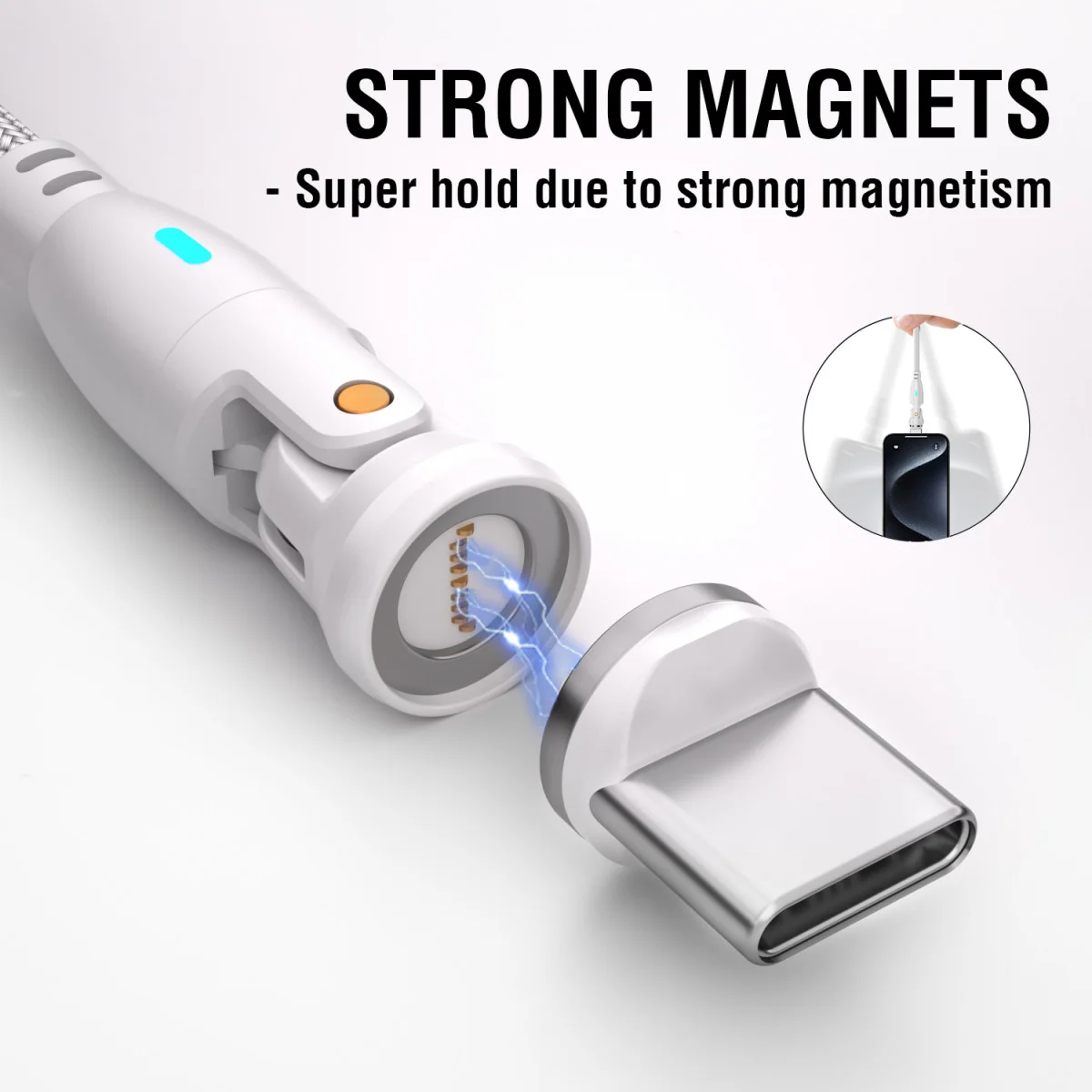 4smarts USB-C/USB-A naar USB-C 100W Magnetische Oplaad Kabel PD 1.8 Meter Wit afbeelding 4