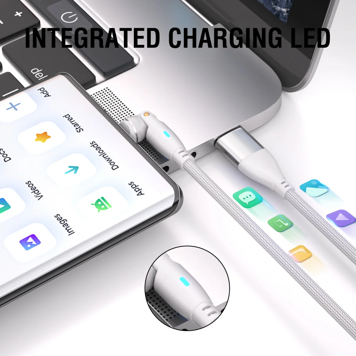 4smarts USB-C/USB-A naar USB-C 100W Magnetische Oplaad Kabel PD 1.8 Meter Wit afbeelding 7