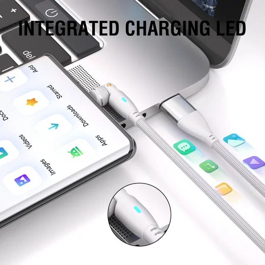 4smarts USB-C/USB-A naar USB-C 100W Magnetische Oplaad Kabel PD 1.8 Meter Wit afbeelding 7
