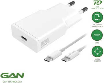 4Smarts 20W Slim USB-C Adapter met USB-C Kabel 1.5 Meter Power Delivery Wit