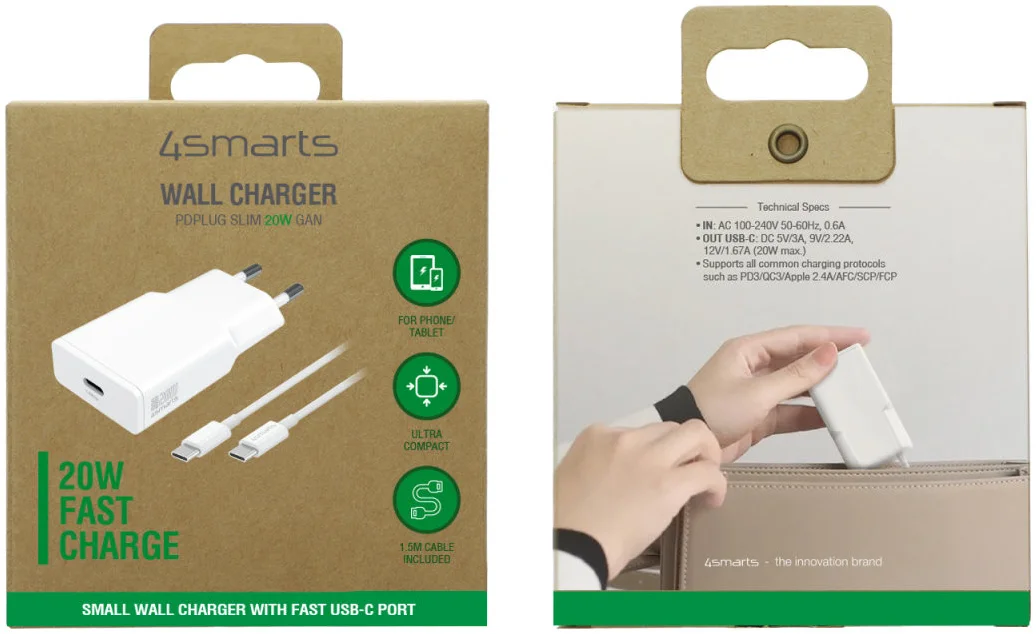 4Smarts 20W Slim USB-C Adapter met USB-C Kabel 1.5 Meter Power Delivery Wit afbeelding 8