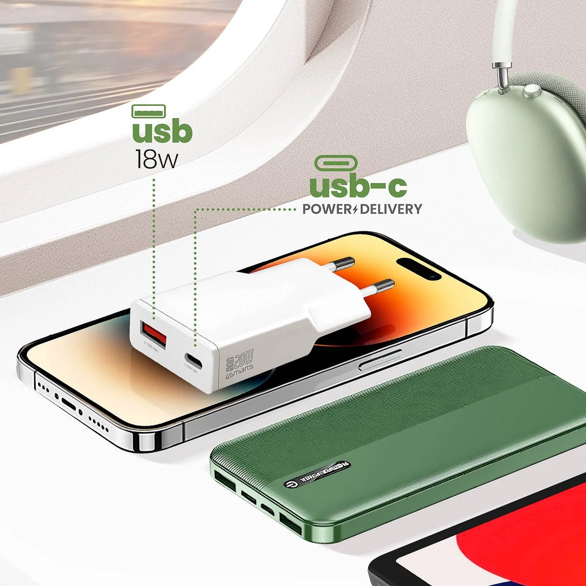 4smarts 20W GaN Mini Oplader USB-C Power Delivery + USB-A QC Wit afbeelding 2
