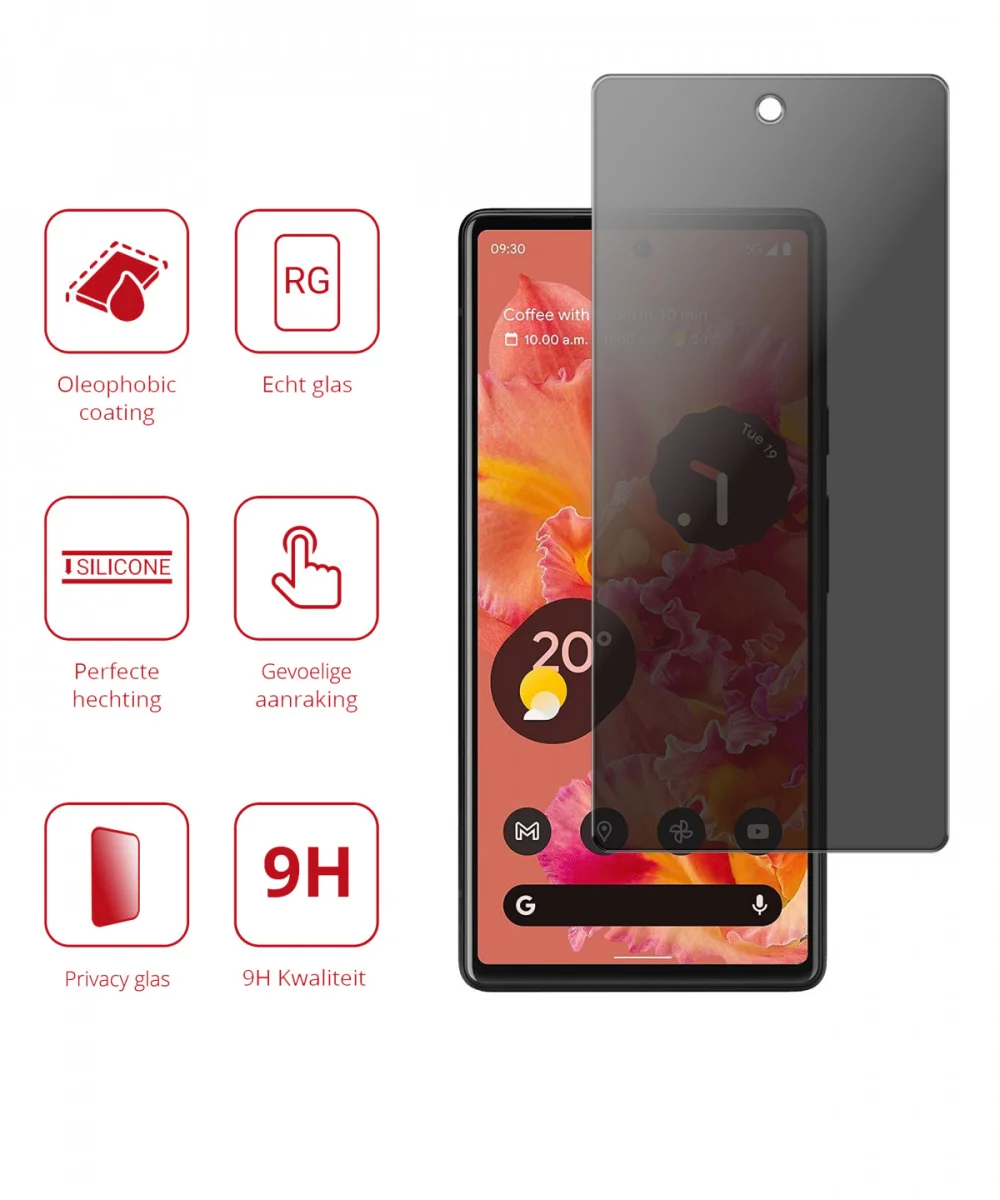 Rosso Google Pixel 6 9H Tempered Glass Screen Protector Privacy afbeelding 2