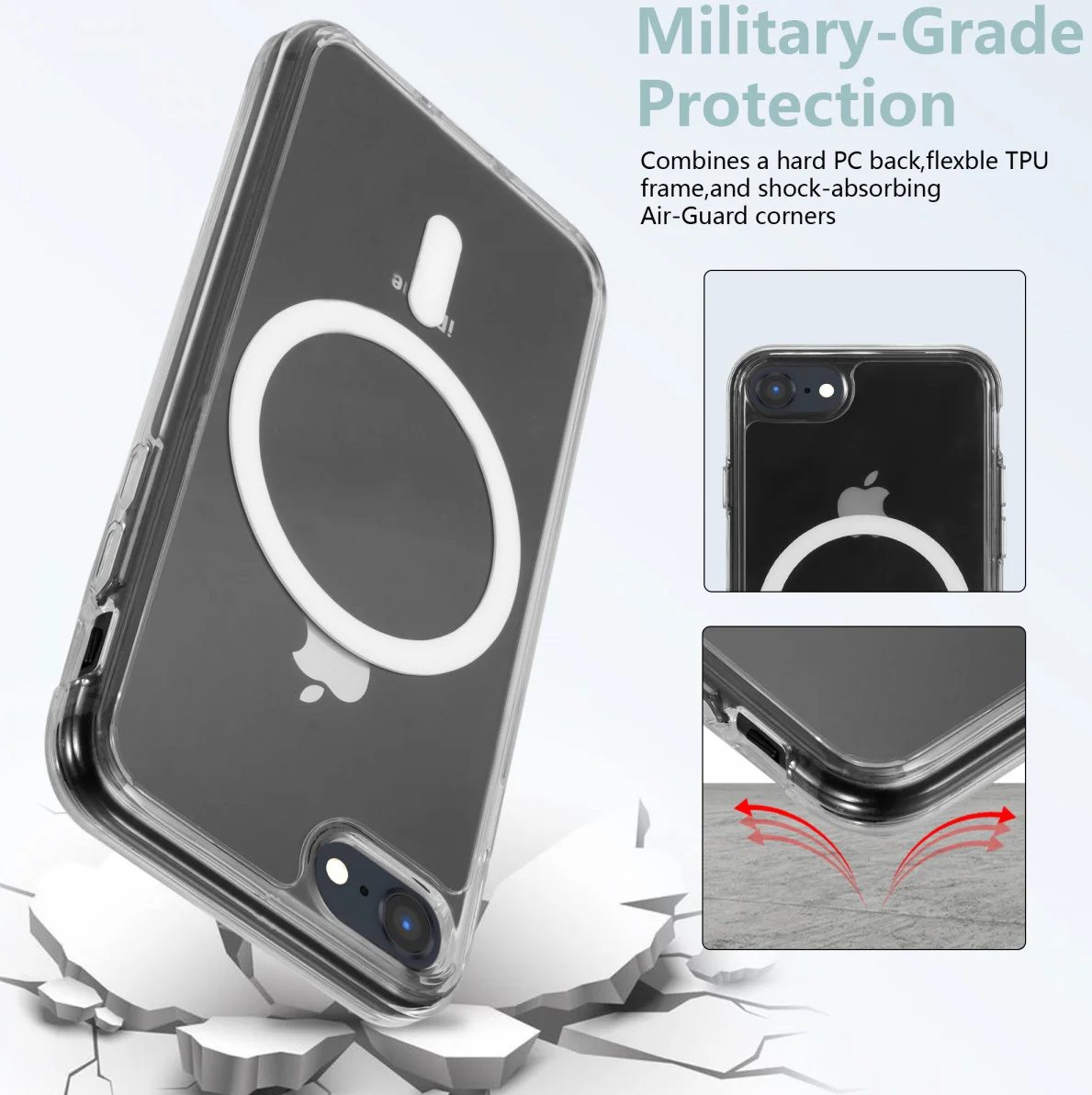 iPhone SE (2022 / 2020) / 8 / 7 Hoesje Hard Back Cover met MagSafe Transparant afbeelding 3