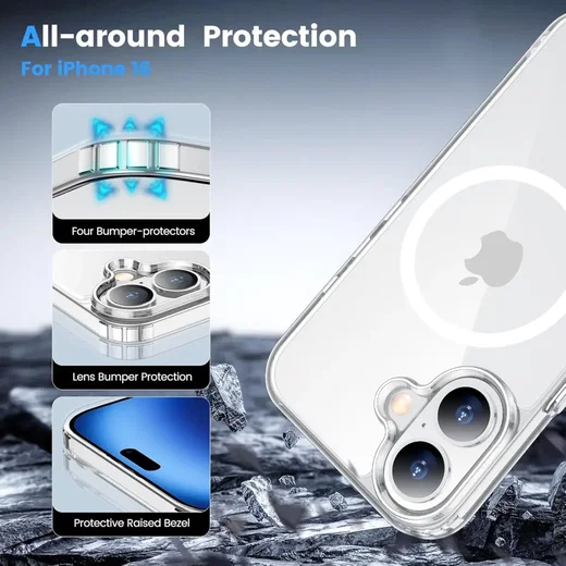 Apple iPhone 16 Hoesje Hard Back Cover met MagSafe Transparant afbeelding 6