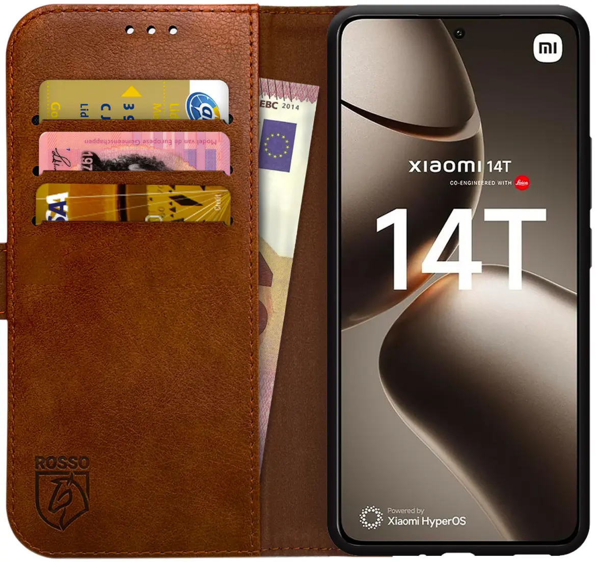 Rosso Element Xiaomi 14T Hoesje Book Case Wallet Bruin afbeelding 1