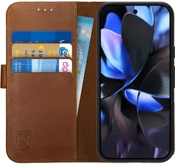 Rosso Deluxe Google Pixel 9a Hoesje Echt Leer Book Case Bruin afbeelding
