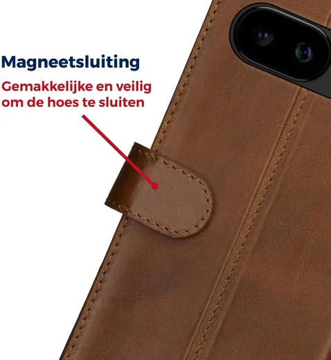 Rosso Deluxe Google Pixel 9a Hoesje Echt Leer Book Case Bruin afbeelding 5