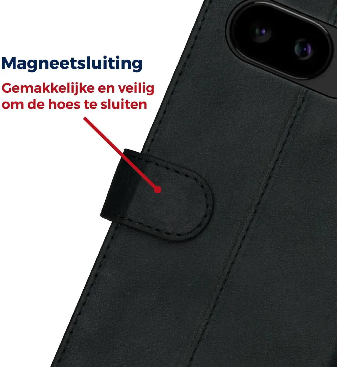 Rosso Deluxe Google Pixel 9a Hoesje Echt Leer Book Case Zwart afbeelding 5