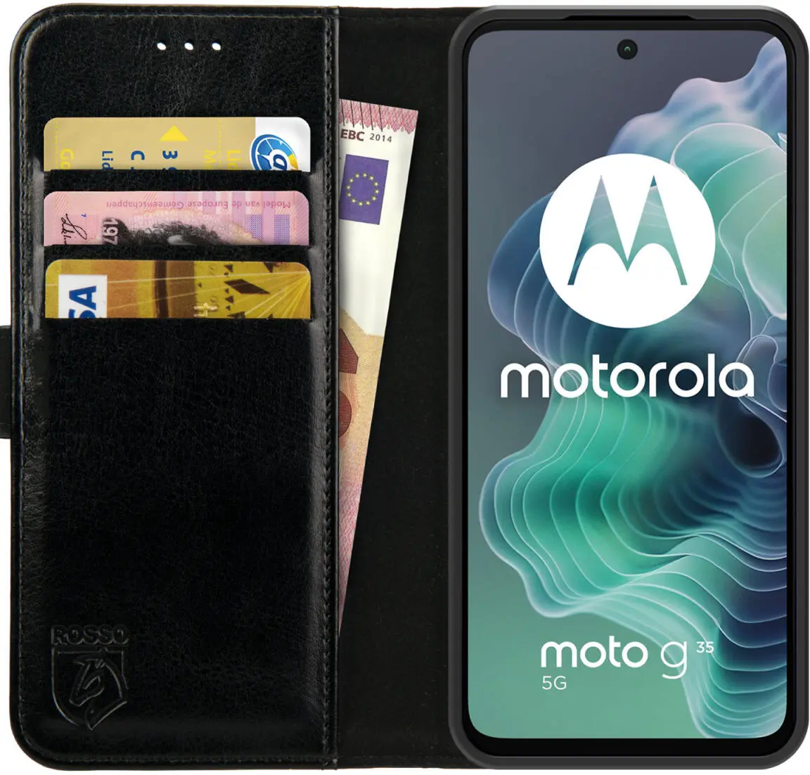 Rosso Element Motorola Moto G35 Hoesje Book Case Wallet Zwart afbeelding 1