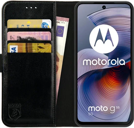 Rosso Element Motorola Moto G55 Hoesje Book Case Wallet Zwart afbeelding 1