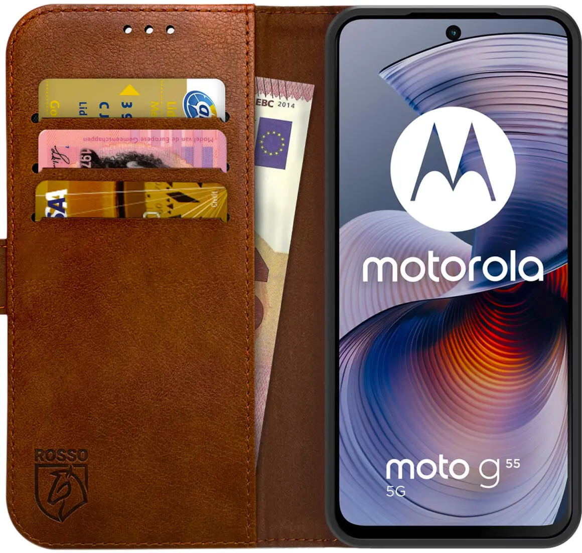 Rosso Element Motorola Moto G55 Hoesje Book Case Wallet Bruin afbeelding 1