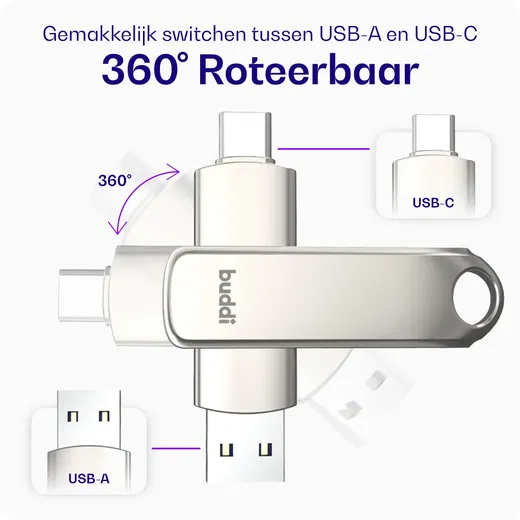 Buddi USB-A en USB-C Stick Dual Geheugenstick 32GB Grijs afbeelding 2