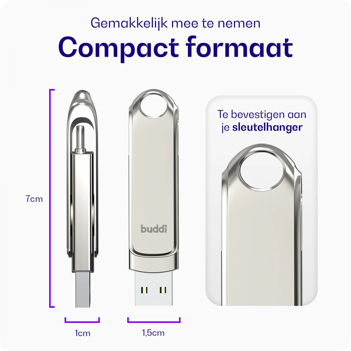 Buddi USB-A en USB-C Stick Dual Geheugenstick 128GB Grijs afbeelding 4
