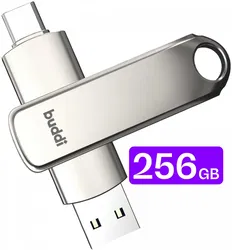 Buddi USB-A en USB-C Stick Dual Geheugenstick 256GB Grijs afbeelding