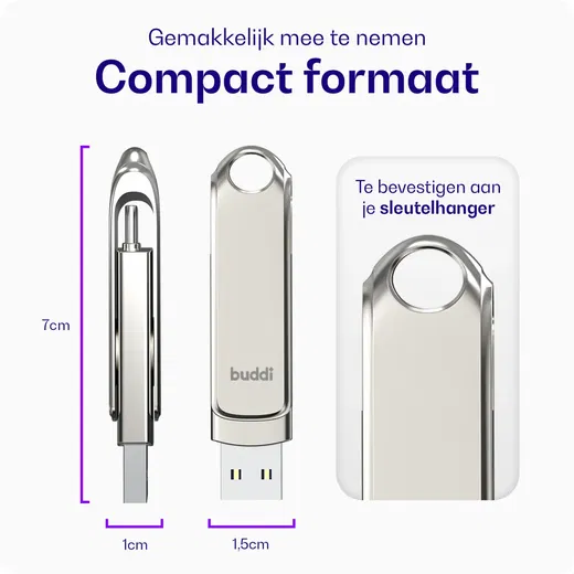 Buddi USB-A en USB-C Stick Dual Geheugenstick 512GB Grijs afbeelding 4