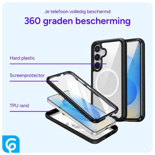 Samsung Galaxy S25 Hoesje Full Protect 360° Cover met MagSafe / Qi2 Zwart afbeelding 4