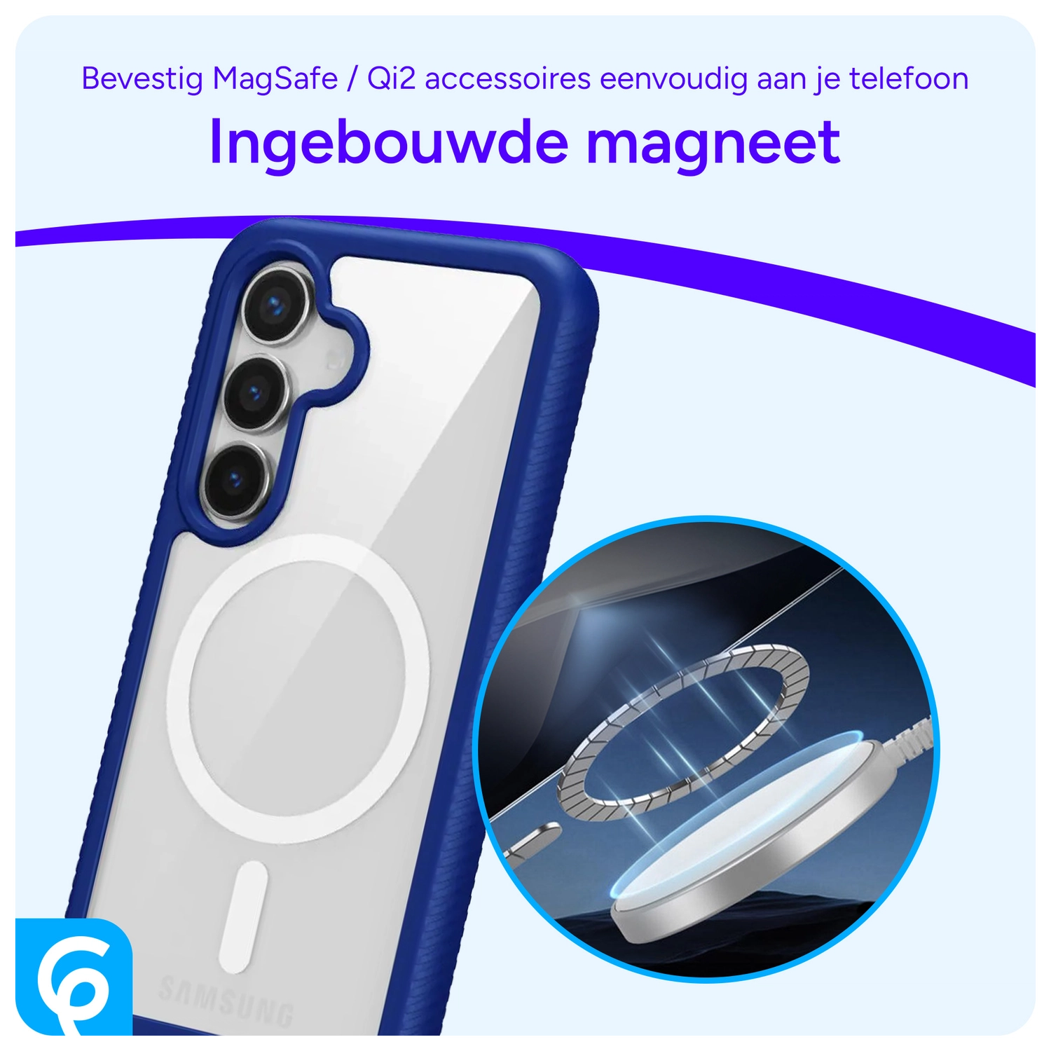 Samsung Galaxy S25 Hoesje Full Protect 360° Cover met MagSafe / Qi2 Blauw afbeelding 5
