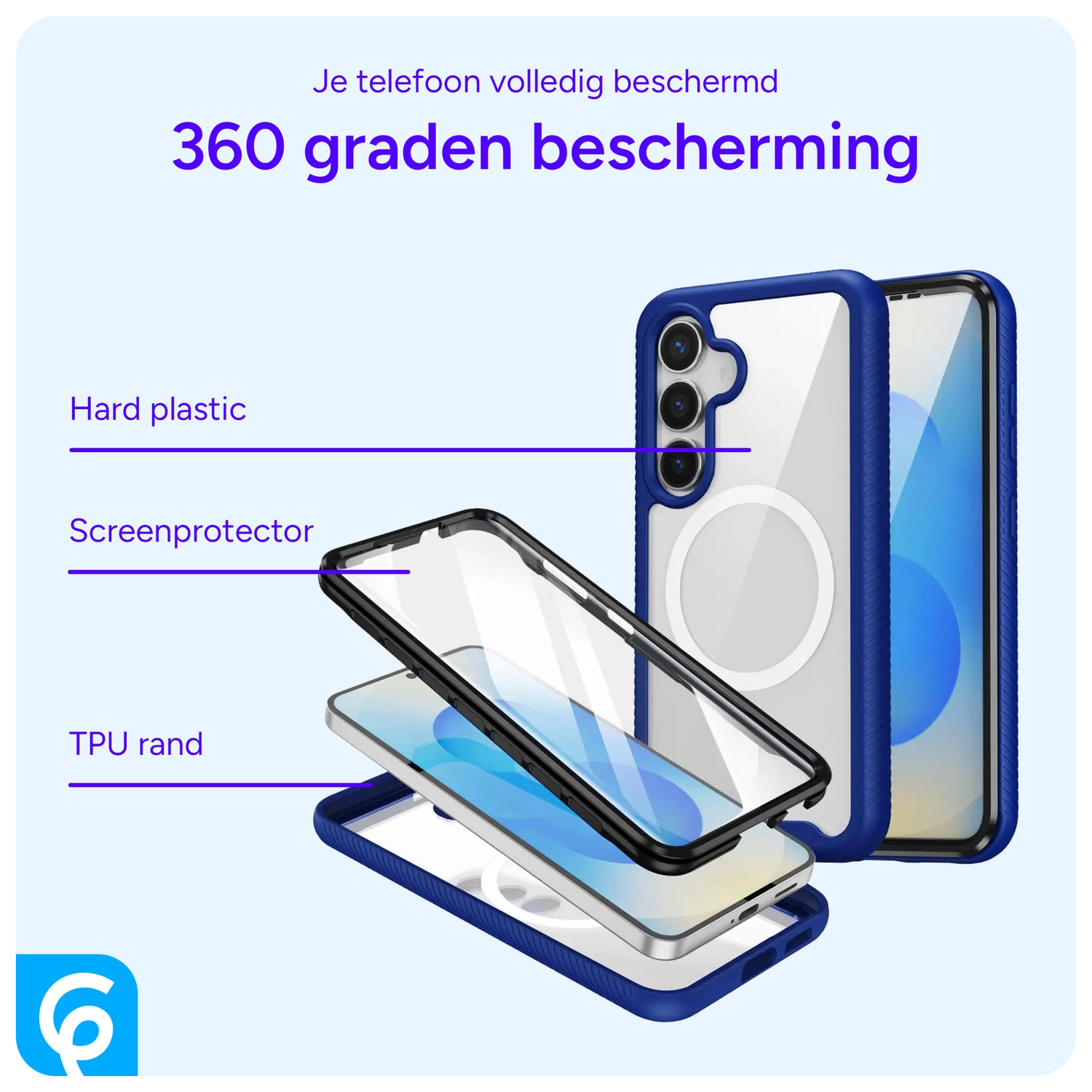 Samsung Galaxy S25 Hoesje Full Protect 360° Cover met MagSafe / Qi2 Blauw afbeelding 7
