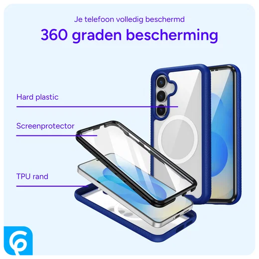 Samsung Galaxy S25 Hoesje Full Protect 360° Cover met MagSafe / Qi2 Blauw afbeelding 7