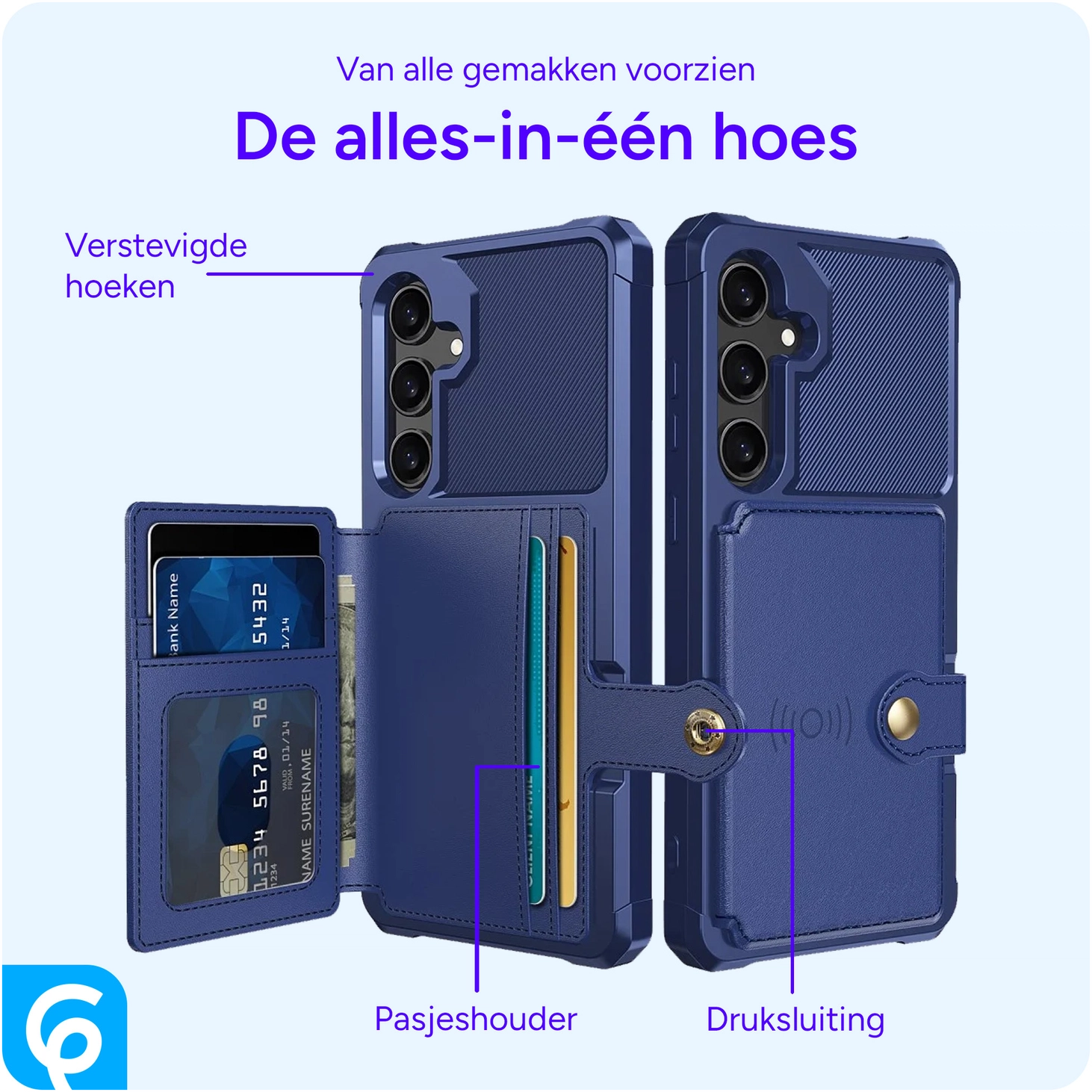 Samsung Galaxy S25 Hoesje 3-in-1 Pasjes Portemonnee Back Cover Blauw afbeelding 8