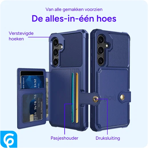 Samsung Galaxy S25 Hoesje 3-in-1 Pasjes Portemonnee Back Cover Blauw afbeelding 8