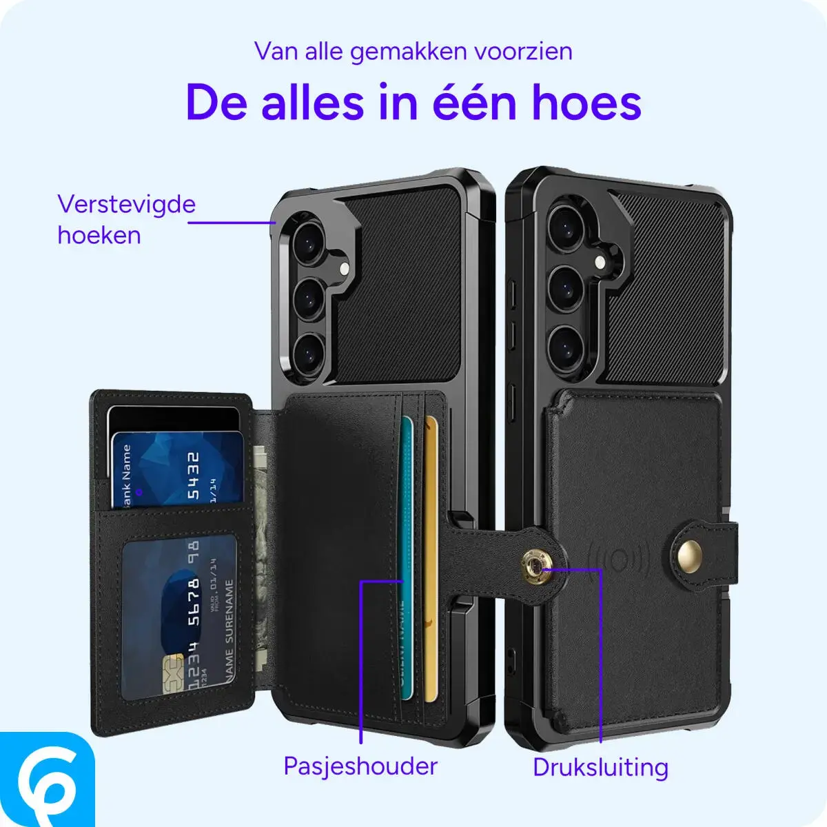 Samsung Galaxy S25 Hoesje 3-in-1 Pasjes Portemonnee Back Cover Zwart afbeelding 9
